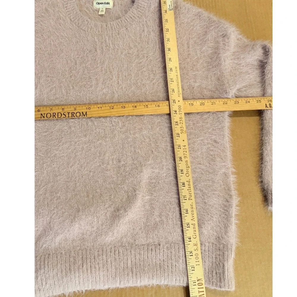 Open Edit Eyelash Knit Sweater Womens L Pink Fuzzy Pullover Crew Neck Cozy Soft